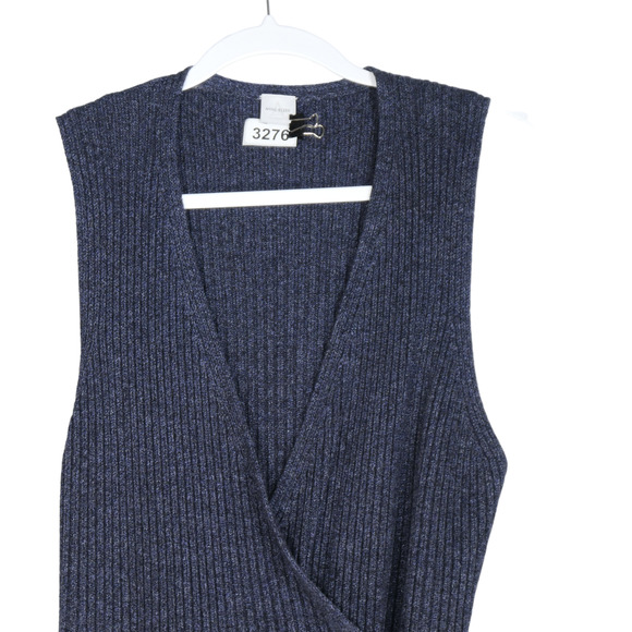 Anne Klein Cardigan Sweater Vest Duster Womens M Blue Wrap Around Tie Wool Silk - Picture 2 of 9